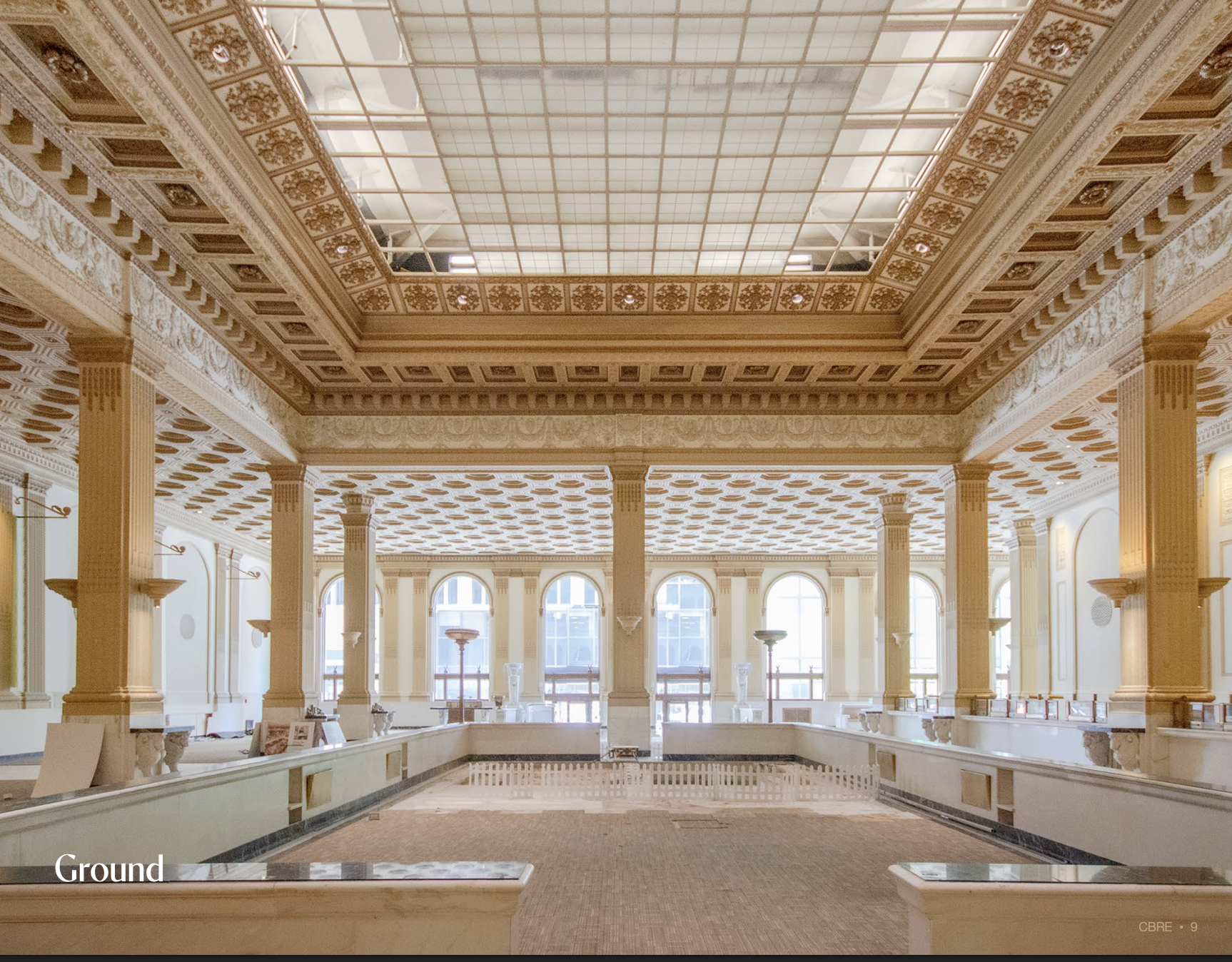 Grand venue atrium with a luminous glass ceiling