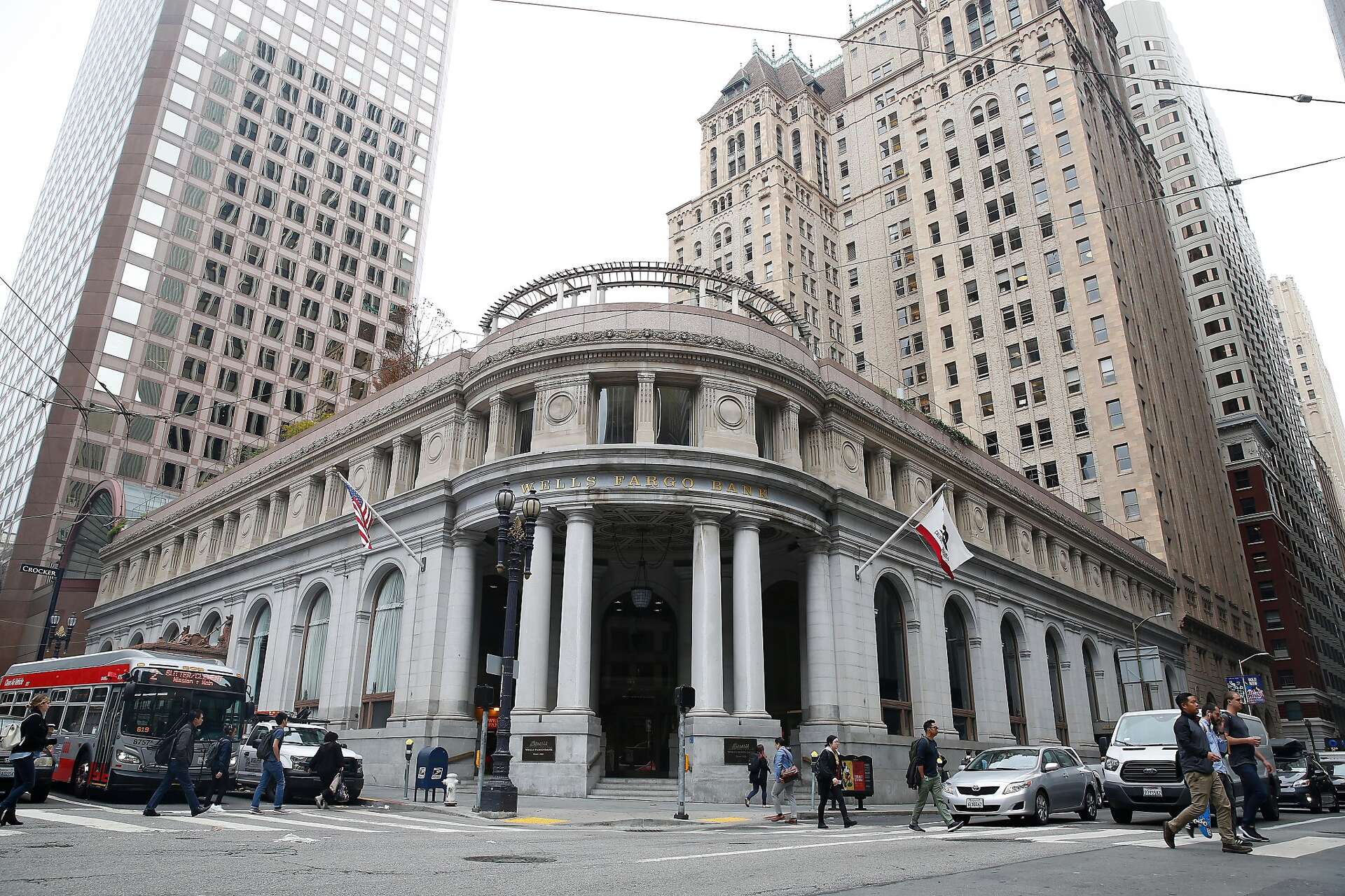 Historic columned venue on a downtown San Francisco street